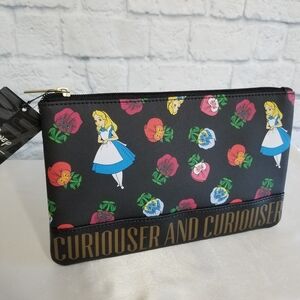 Loungefly Alice and Wonderland Floral Pansies Curiouser Travel Zip Pouch Bag New